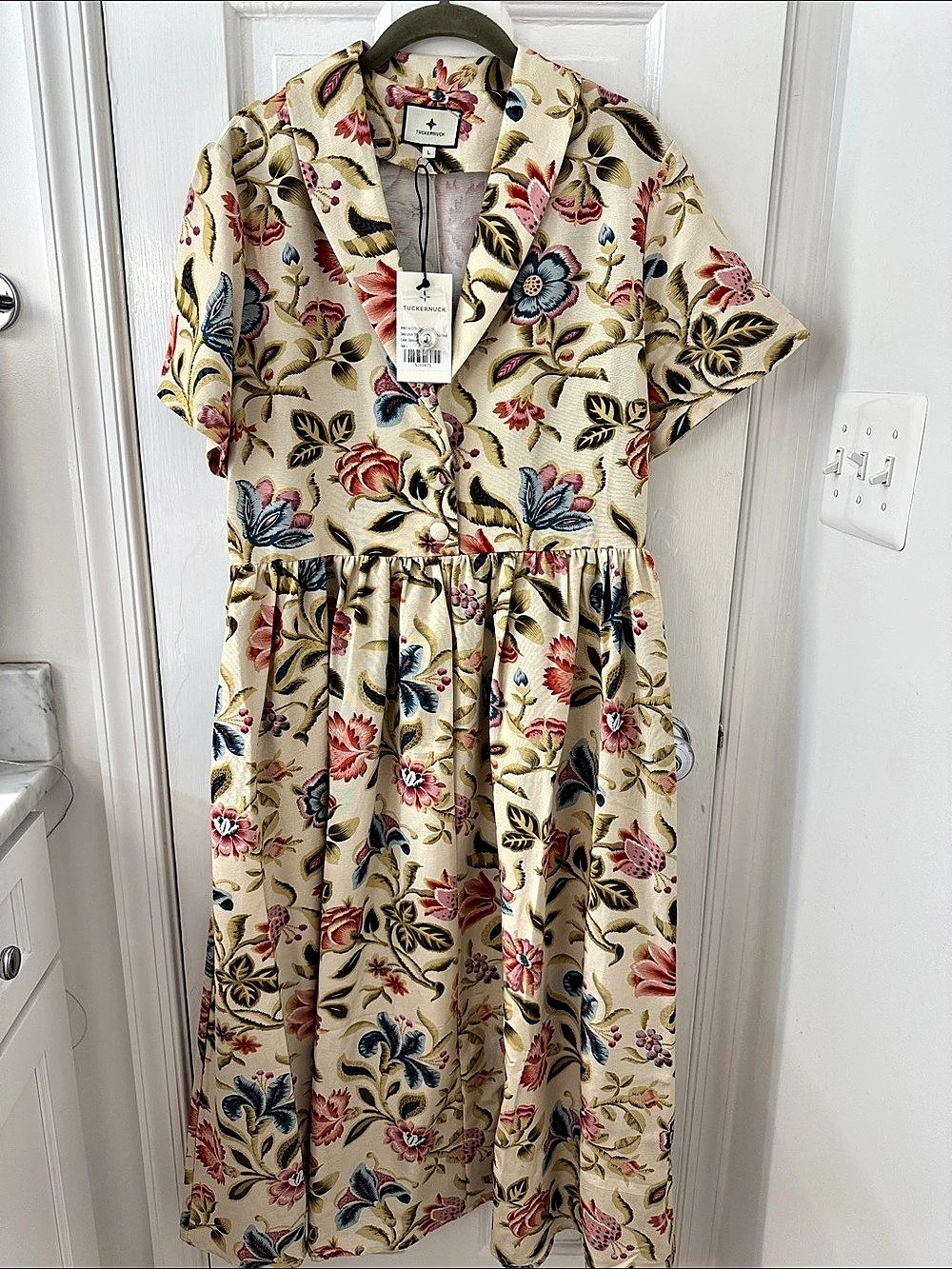 Tuckernuck Dianthus Floral Dress Maxi Cream & Red Large